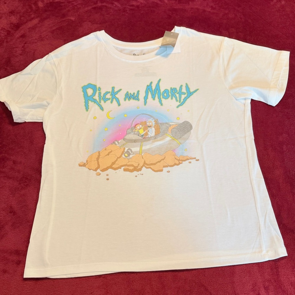 Rick and Morty Adult Swim White Graphic T-Shirt XL Space Cruiser‎ JT24946 NEW